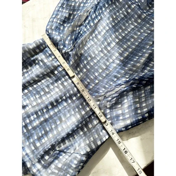 Maggy London Blue White Ombre Check Sleeveless Handkerchief Hem Dress Size 6 - Picture 9 of 10